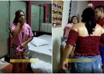 Vídeo: Mulher arromba porta de motel e pega o marido ‘em cima do monte’